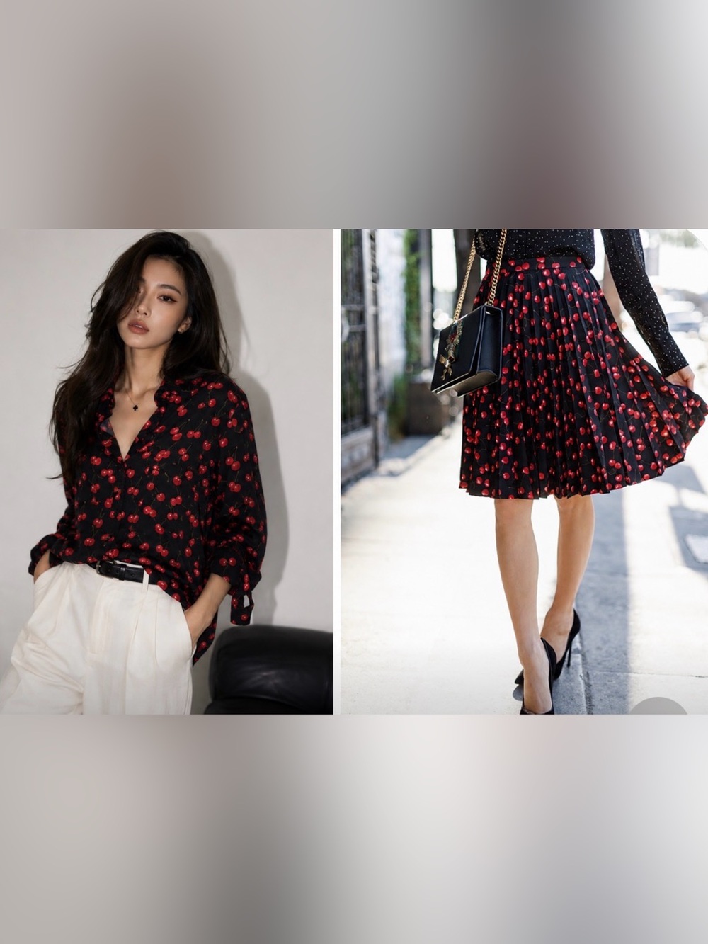 NWOT J. Crew Two-Piece Cherry Print Pleated Top & Skirt - 2/4